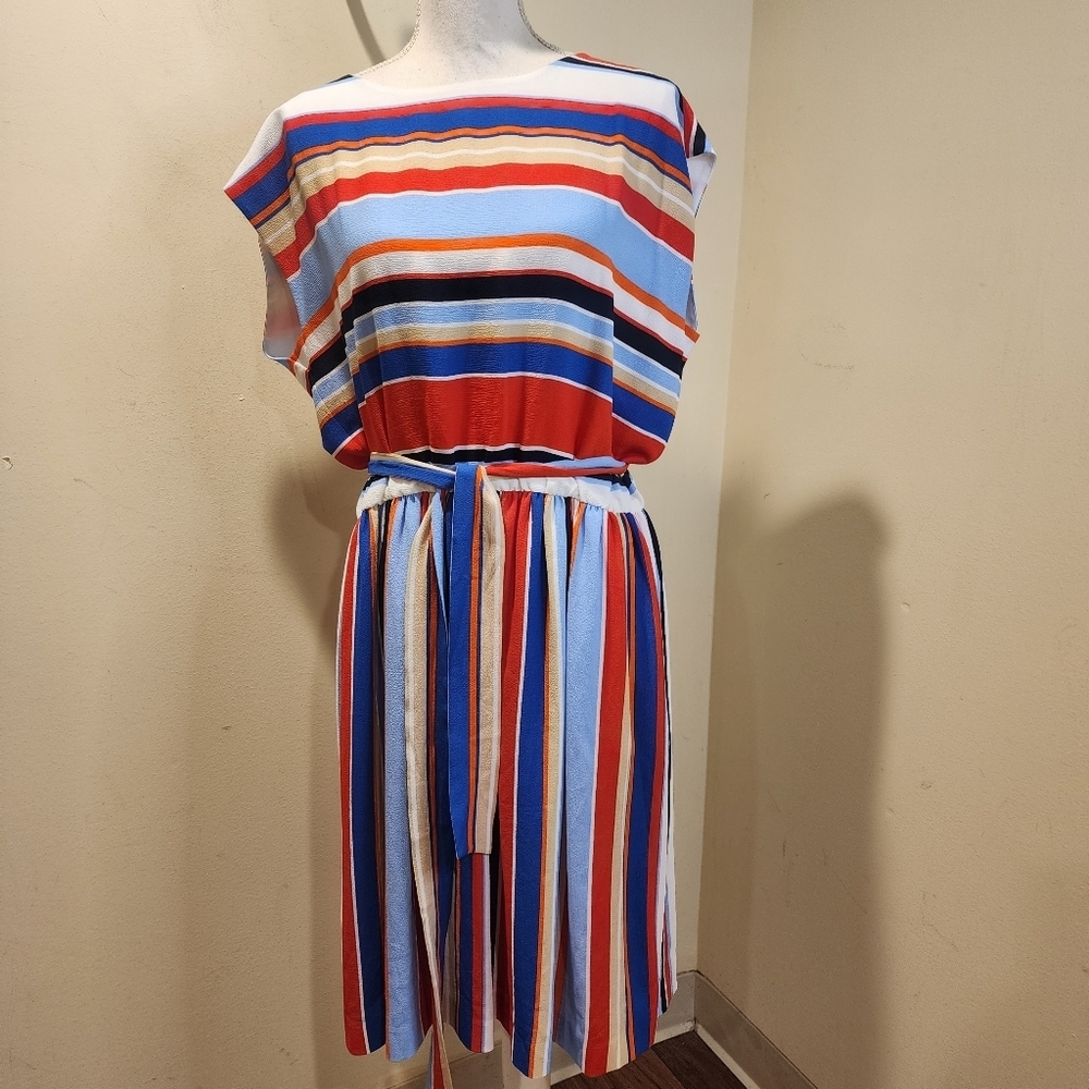Brooks Brothers Multicolor Striped Belted Cotton Dress